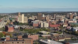 5.7K aerial stock footage of slowly approaching office buildings in Downtown Syracuse, New York Aerial Stock Footage | DX0002_213_015