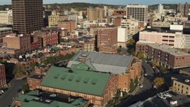 5.7K aerial stock footage of circling the science museum, Downtown Syracuse, New York Aerial Stock Footage | DX0002_213_031