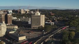 5.7K aerial stock footage of the 500 Building office high-rise, Downtown Syracuse, New York Aerial Stock Footage | DX0002_213_046