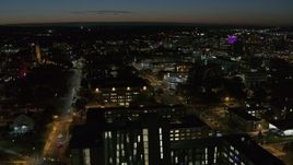 5.7K aerial stock footage of Syracuse University campus buildings at twilight, Syracuse, New York Aerial Stock Footage | DX0002_215_015