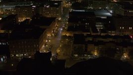5.7K aerial stock footage of orbiting Franklin Street at night, Downtown Syracuse, New York Aerial Stock Footage | DX0002_215_023