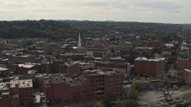 5.7K aerial stock footage of a reverse view of the downtown area of Troy, New York Aerial Stock Footage | DX0002_216_005