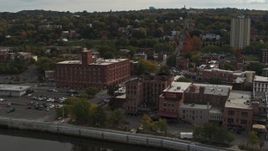 5.7K aerial stock footage orbit and approach brick offices and shops in the downtown area of Troy, New York Aerial Stock Footage | DX0002_216_008