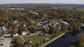 5.7K aerial stock footage orbit and approach a small town intersection in Fort Edward, New York Aerial Stock Footage | DX0002_216_020