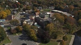 5.7K aerial stock footage fly over the river toward a small town, Fort Edward, New York Aerial Stock Footage | DX0002_216_027