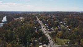 5.7K aerial stock footage orbiting George Street through the small town of Fort Ann, New York Aerial Stock Footage | DX0002_216_034