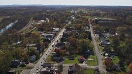 5.7K aerial stock footage approach the small town of Fort Ann, New York, reveal George Street Aerial Stock Footage | DX0002_216_037