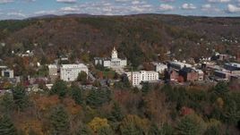 5.7K aerial stock footage of approaching the state capitol building and downtown in Montpelier, Vermont Aerial Stock Footage | DX0002_218_001