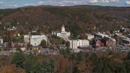 5.7K aerial stock footage orbit and approach the state capitol building and downtown, Montpelier, Vermont Aerial Stock Footage | DX0002_218_005