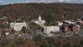 5.7K aerial stock footage fly away from the state capitol building and downtown, Montpelier, Vermont Aerial Stock Footage | DX0002_218_006