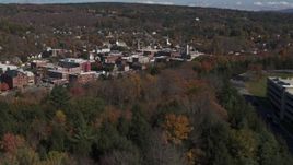 5.7K aerial stock footage of the downtown area of the city seen from a parking garage on a hill, Montpelier, Vermont Aerial Stock Footage | DX0002_218_009