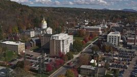 5.7K aerial stock footage approach and fly away from government office and state capitol building, Montpelier, Vermont Aerial Stock Footage | DX0002_218_022