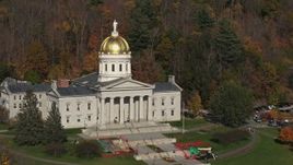 5.7K aerial stock footage of circling the front of the Vermont State House in Montpelier Aerial Stock Footage | DX0002_218_044