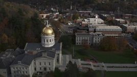 5.7K aerial stock footage of orbiting the golden dome of the Vermont State House in Montpelier Aerial Stock Footage | DX0002_219_001