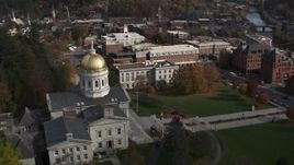 5.7K aerial stock footage of an orbit of the golden dome of the Vermont State House in Montpelier Aerial Stock Footage | DX0002_219_003