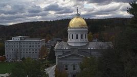 5.7K aerial stock footage descend while focused on the capitol dome, Montpelier, Vermont Aerial Stock Footage | DX0002_219_020