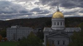 5.7K aerial stock footage closely orbiting the golden dome on the capitol building, Montpelier, Vermont Aerial Stock Footage | DX0002_219_022