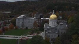 5.7K aerial stock footage of approaching the golden dome of the capitol building, Montpelier, Vermont Aerial Stock Footage | DX0002_219_024