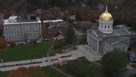 5.7K aerial stock footage of approaching the front steps of the capitol building, Montpelier, Vermont Aerial Stock Footage | DX0002_219_025