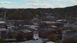 5.7K aerial stock footage of a wide orbit of city hall and downtown buildings before descent, Montpelier, Vermont Aerial Stock Footage | DX0002_219_033