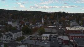 5.7K aerial stock footage of ascending away from church steeples and downtown buildings, Montpelier, Vermont Aerial Stock Footage | DX0002_219_037