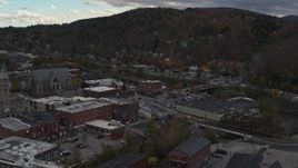 5.7K aerial stock footage of orbiting buildings by the river in downtown, Montpelier, Vermont Aerial Stock Footage | DX0002_219_047