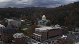 5.7K aerial stock footage of flying toward and orbiting the capitol building and buildings around the grounds, Montpelier, Vermont Aerial Stock Footage | DX0002_219_052