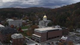 5.7K aerial stock footage of circling the capitol building and buildings around the grounds, Montpelier, Vermont Aerial Stock Footage | DX0002_219_054