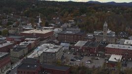 5.7K aerial stock footage of flying way from the Blanchard Building and city hall in Montpelier, Vermont Aerial Stock Footage | DX0002_219_058