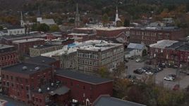 5.7K aerial stock footage of brick buildings in downtown while descending, Montpelier, Vermont Aerial Stock Footage | DX0002_219_064