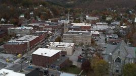 5.7K aerial stock footage a stationary view of city hall at sunset, Montpelier, Vermont Aerial Stock Footage | DX0002_220_004
