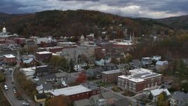 5.7K aerial stock footage of flying away from city hall at sunset, Montpelier, Vermont Aerial Stock Footage | DX0002_220_005