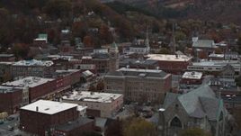 5.7K aerial stock footage of flying by city hall at sunset, reveal church, Montpelier, Vermont Aerial Stock Footage | DX0002_220_032