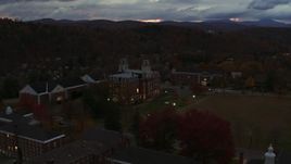 5.7K aerial stock footage ascend and approach the Vermont College of Fine Arts at twilight, Montpelier, Vermont Aerial Stock Footage | DX0002_220_051