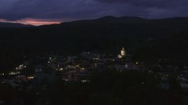 5.7K aerial stock footage of the capitol dome lit up at twilight, Montpelier, Vermont Aerial Stock Footage | DX0002_220_058