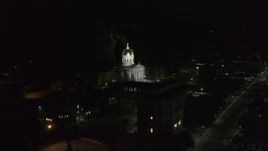 5.7K aerial stock footage of approaching and orbiting the front of the Vermont State Capitol at night, Montpelier, Vermont Aerial Stock Footage | DX0002_221_007