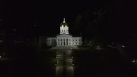 5.7K aerial stock footage of flying toward the front of the Vermont State Capitol at night, Montpelier, Vermont Aerial Stock Footage | DX0002_221_009