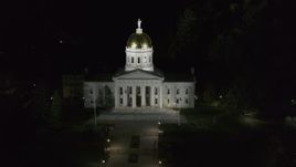 5.7K aerial stock footage of the front of the Vermont State Capitol at night, Montpelier, Vermont Aerial Stock Footage | DX0002_221_010