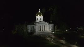 5.7K aerial stock footage orbit the front of the Vermont State Capitol at night, Montpelier, Vermont Aerial Stock Footage | DX0002_221_011