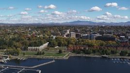 5.7K aerial stock footage of orbiting Waterfront Park by the downtown area in Burlington, Vermont Aerial Stock Footage | DX0002_222_003