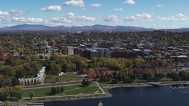 5.7K aerial stock footage of orbiting downtown, seen from Lake Champlain, Burlington, Vermont Aerial Stock Footage | DX0002_222_009