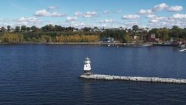 5.7K aerial stock footage approach and orbit a lighthouse on Lake Champlain, Burlington, Vermont Aerial Stock Footage | DX0002_222_012