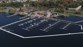 5.7K aerial stock footage of orbiting a marina on Lake Champlain, Burlington, Vermont Aerial Stock Footage | DX0002_222_015