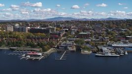 5.7K aerial stock footage of a slow orbit of downtown, seen from Lake Champlain, Burlington, Vermont Aerial Stock Footage | DX0002_222_017