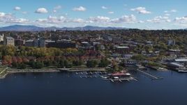 5.7K aerial stock footage of slowly orbiting downtown, seen from Lake Champlain, Burlington, Vermont Aerial Stock Footage | DX0002_222_018