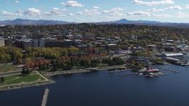 5.7K aerial stock footage of ascending toward downtown from the lake, Burlington, Vermont Aerial Stock Footage | DX0002_222_023