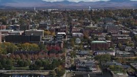 5.7K aerial stock footage of flying by city buildings in downtown, Burlington, Vermont Aerial Stock Footage | DX0002_222_031