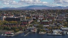 5.7K aerial stock footage of a stationary view of city buildings in downtown, Burlington, Vermont Aerial Stock Footage | DX0002_222_032