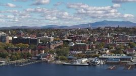 5.7K aerial stock footage slowly flying by city buildings in downtown, Burlington, Vermont Aerial Stock Footage | DX0002_222_034