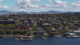 5.7K aerial stock footage slowly passing by city buildings in downtown, Burlington, Vermont Aerial Stock Footage | DX0002_222_035